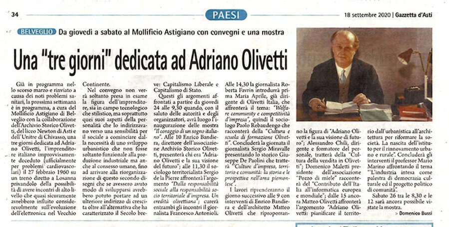 Eventi asdriano Olivetti 2020 Mollificio Astigiano